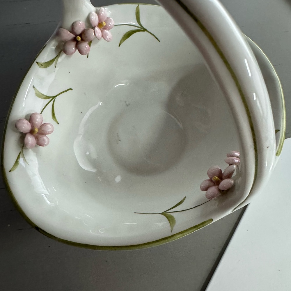 Italian Faience Ceramic Basket with Floral Motifs